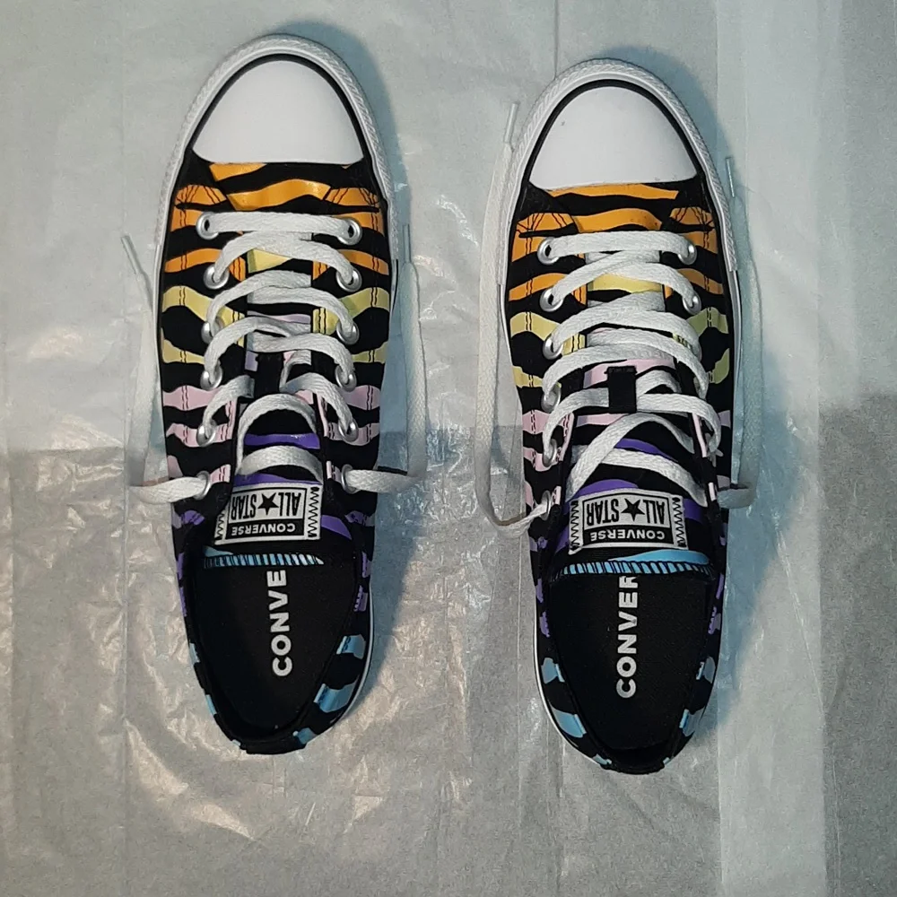 Converse Low Top Sneakers with Rainbow Zebra Stripes